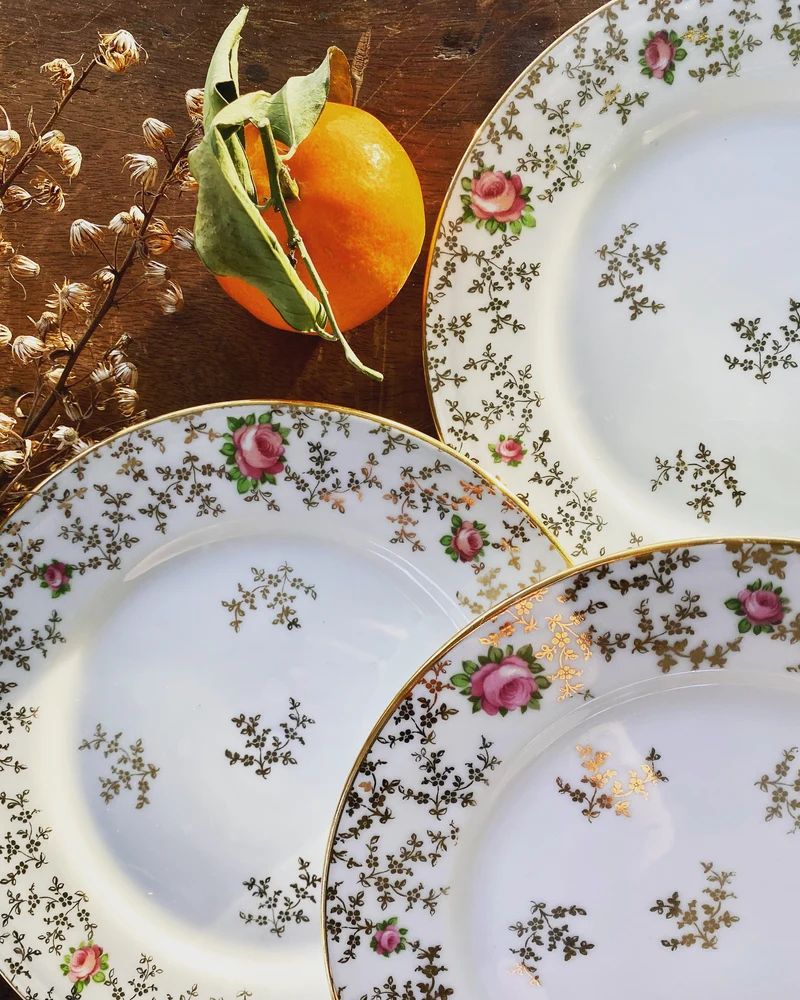 Assiettes à dessert rose et or Limoges