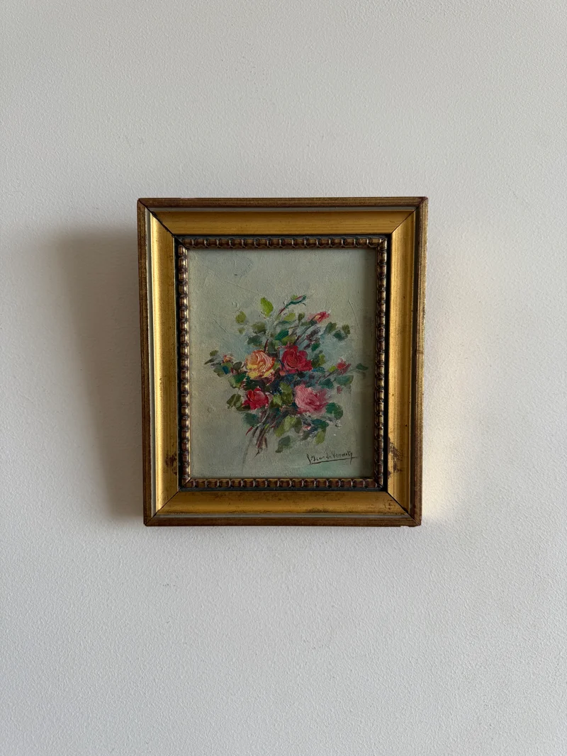 Peintures à l’huile bouquets de fleurs encadrement en bois