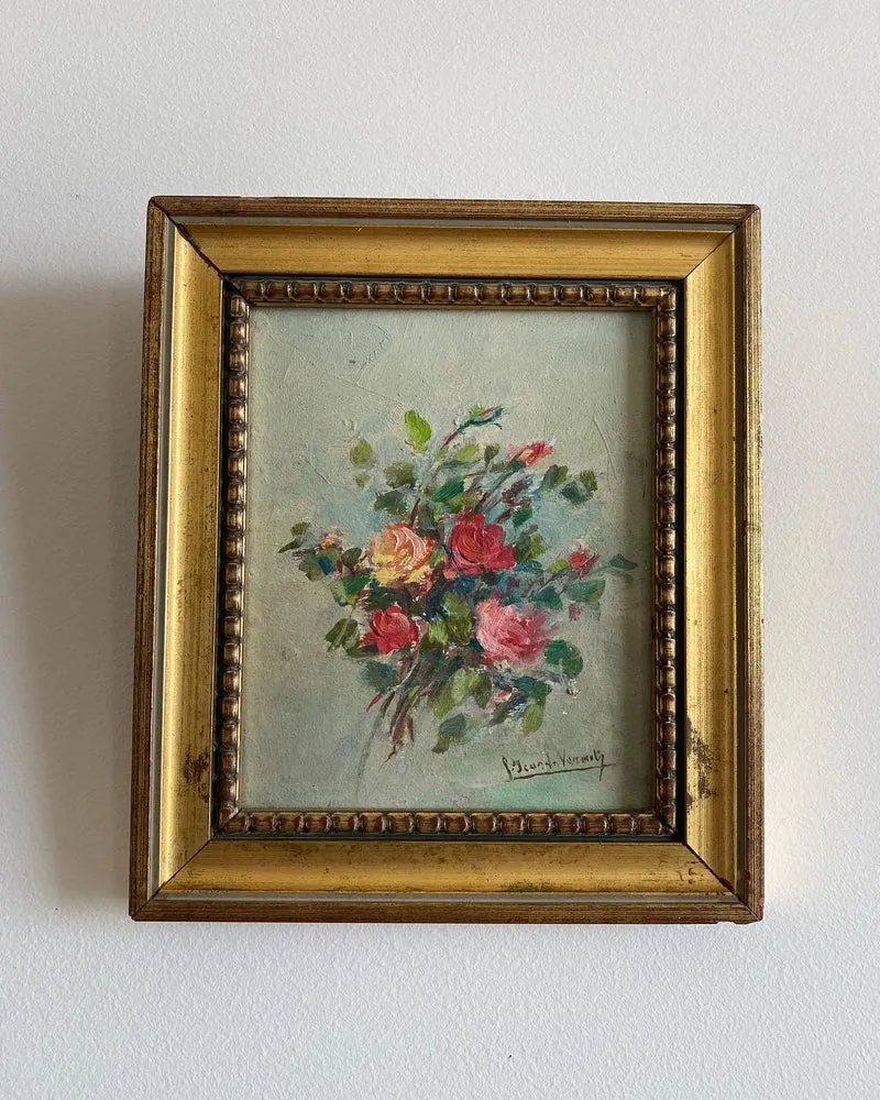 Peintures à l’huile bouquets de fleurs encadrement en bois