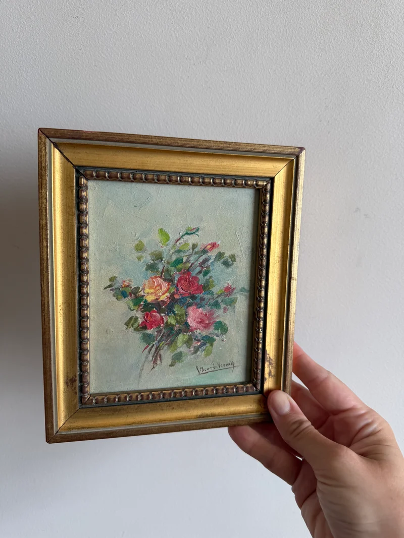 Peintures à l’huile bouquets de fleurs encadrement en bois