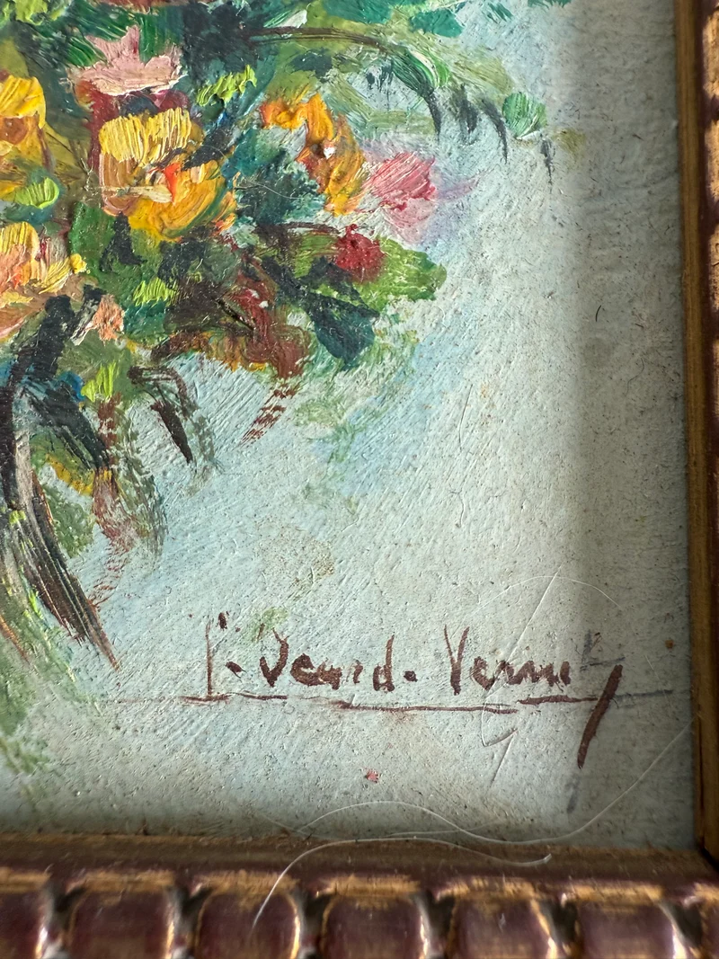 Peintures à l’huile bouquets de fleurs encadrement en bois