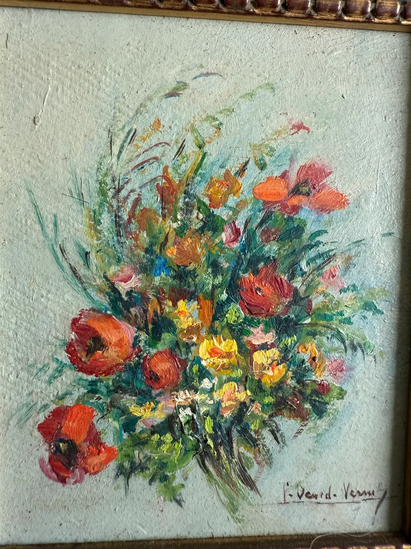 Peintures à l’huile bouquets de fleurs encadrement en bois