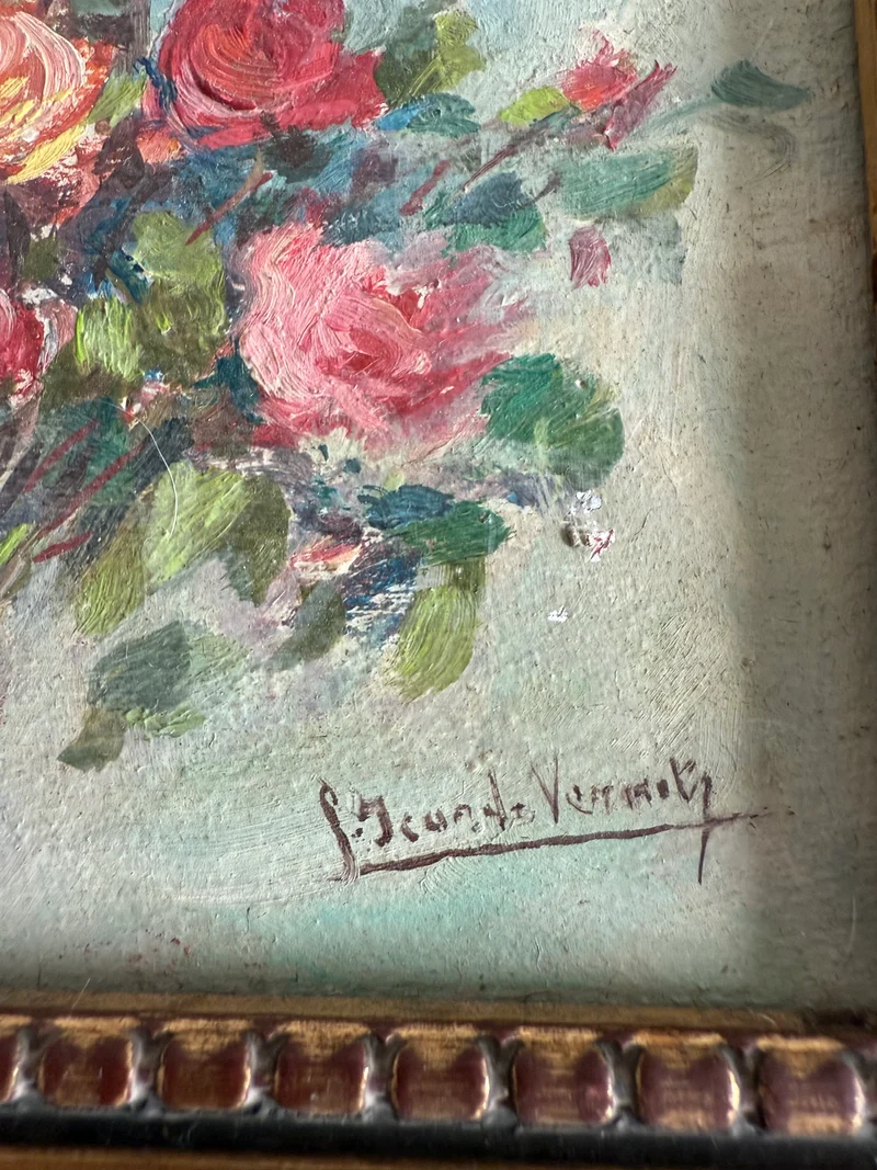 Peintures à l’huile bouquets de fleurs encadrement en bois