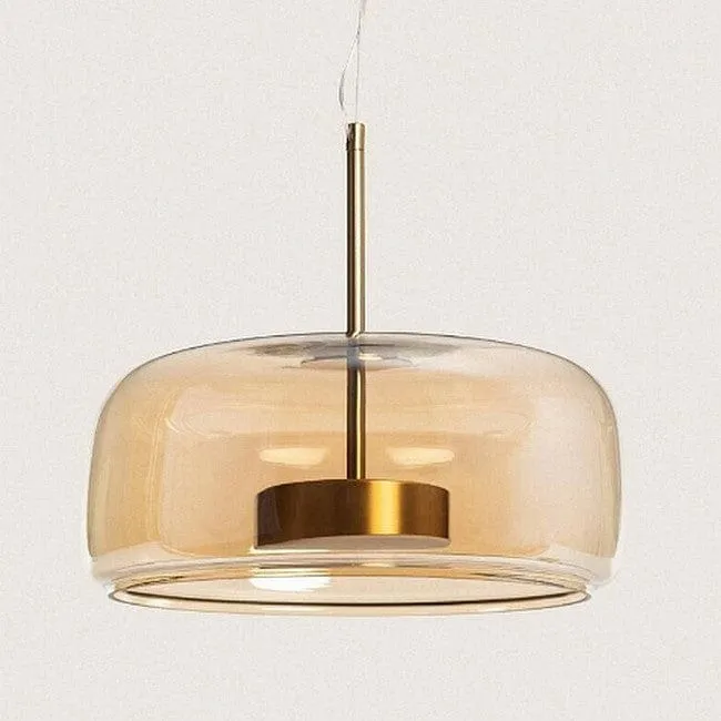 Suspension LED Métal et verre Ambre chambre