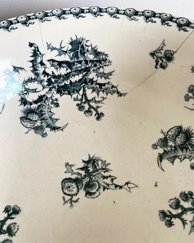 Broc et bassine faïence opaque de Gien Collection Chardons