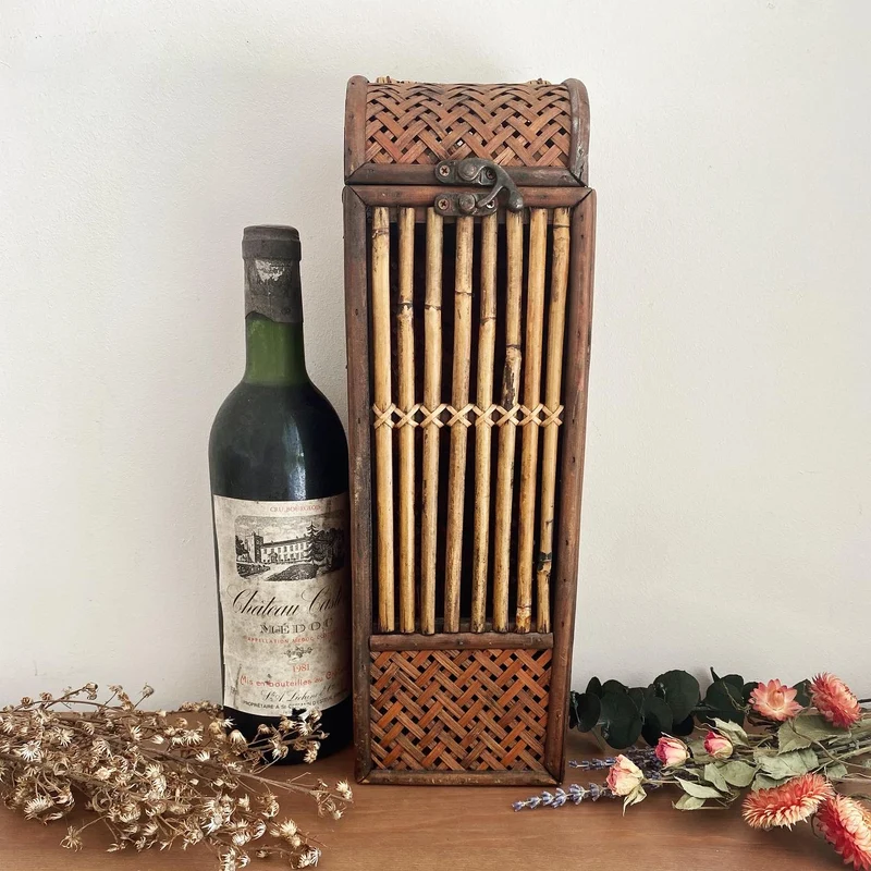 Boîte en bambou vintage originale