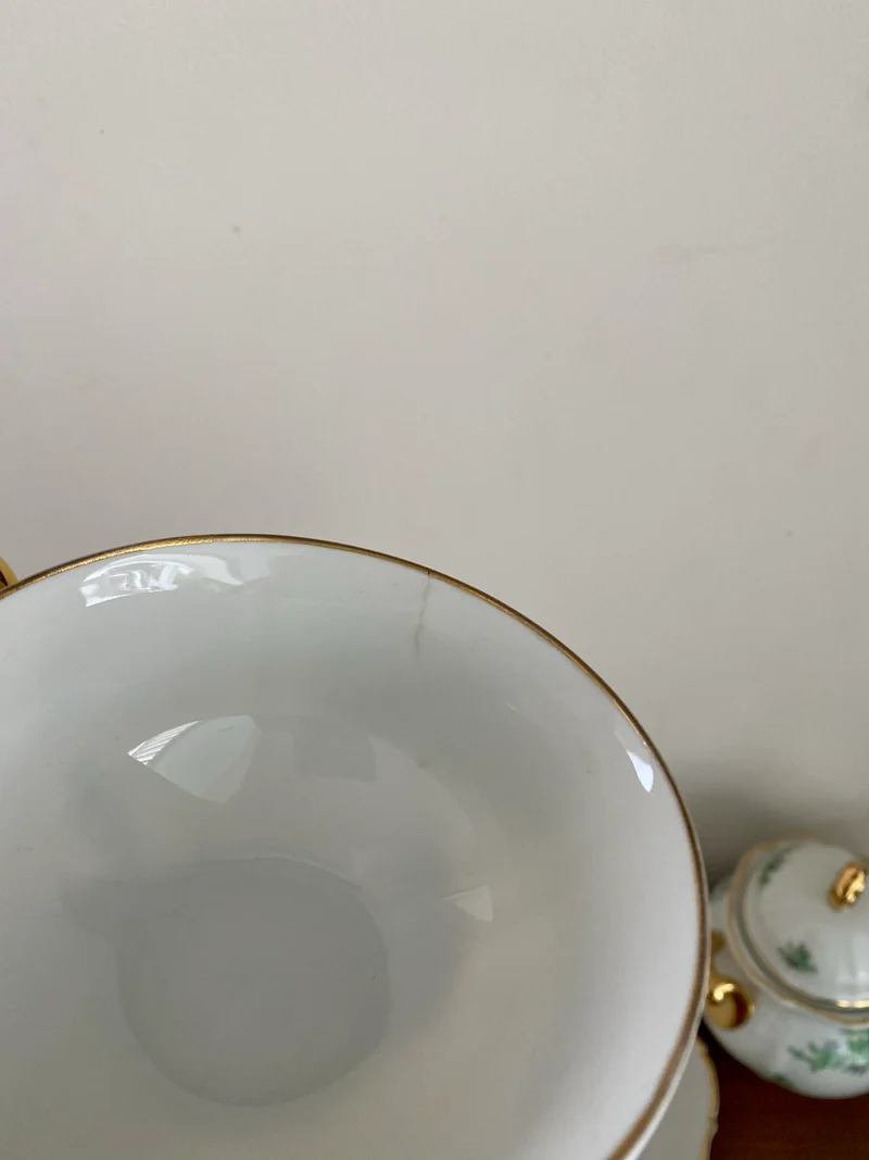 Service à thé en porcelaine vert et or