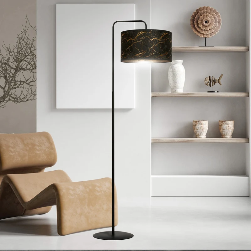 Lampadaire sur pied avec Abat Jour Marbre Noir Or