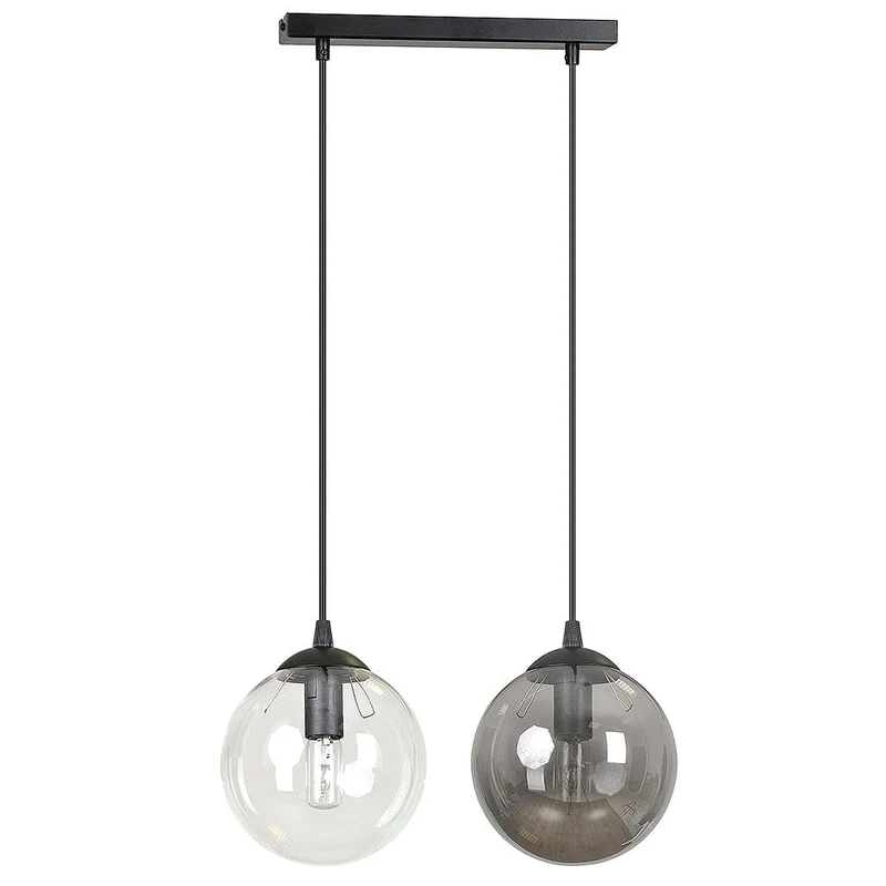Double Suspension Boule Verre Et Noir