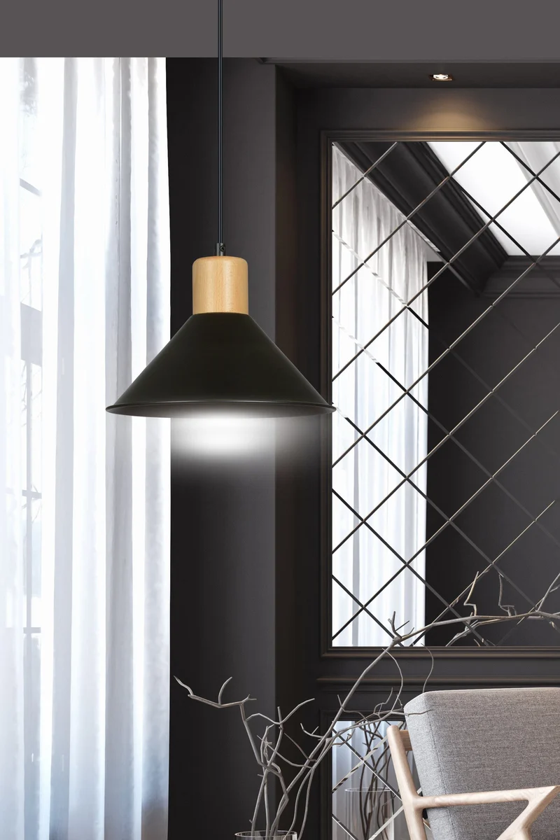 Luminaire Suspendu Bois Et Metal Noir