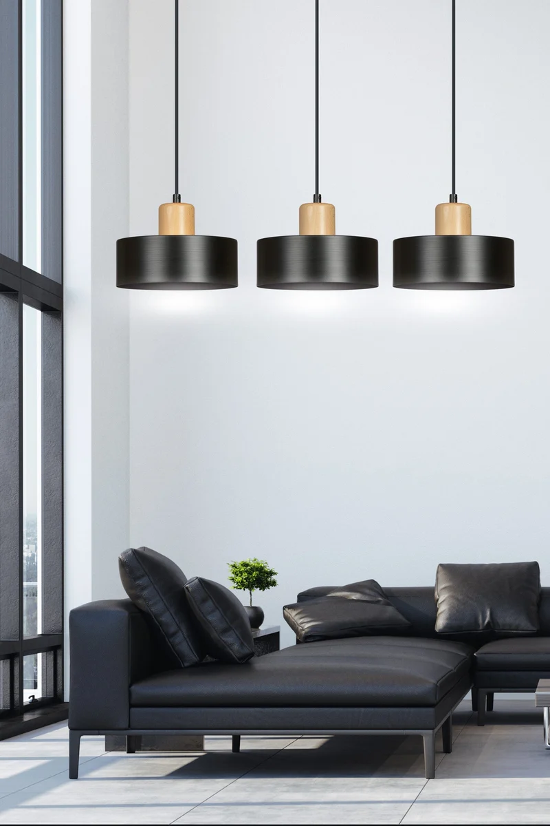 Luminaire Suspendu Bois Et Noir