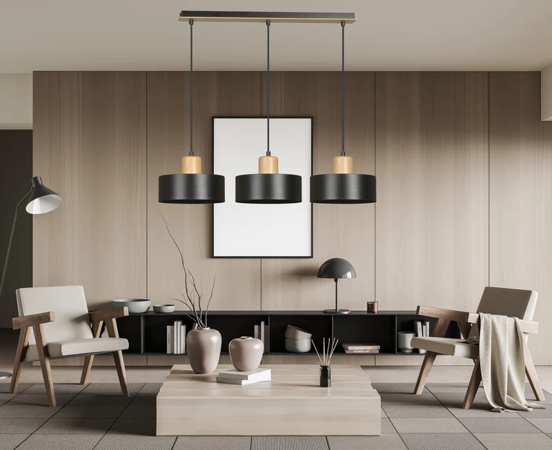 Luminaire Suspendu Bois Et Noir