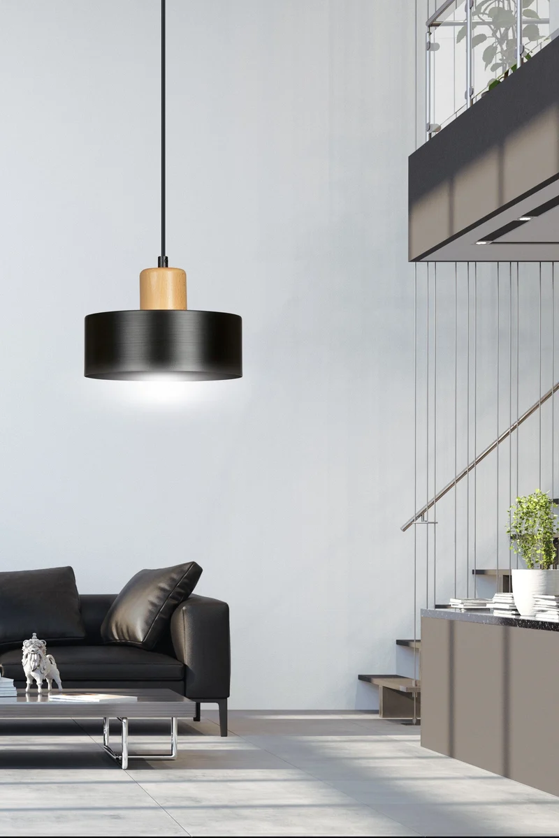 Luminaire Suspendu Noir Et Bois