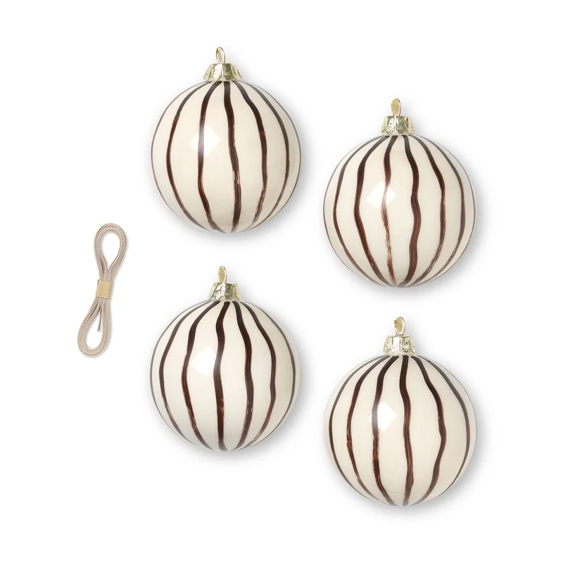 Ferm Living Christmas Glass Ornaments Lines - Set of 4