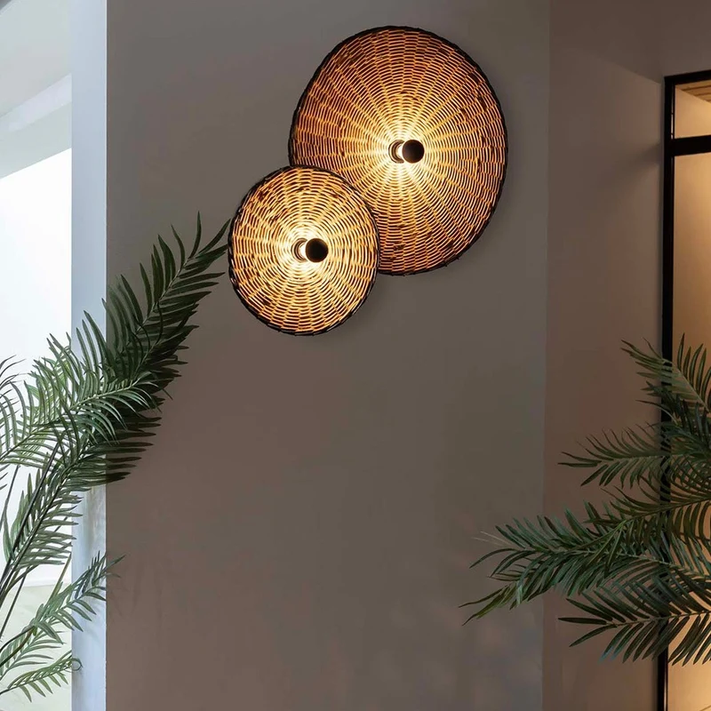 Faro Costas H70 Black/Rattan Wall/Ceiling Lamp