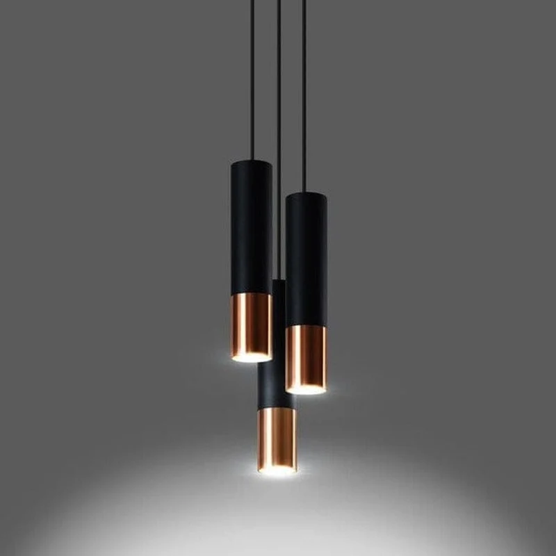 3 Suspension Luminaire Noir et Or Rose