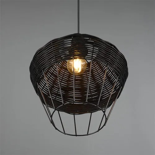 Luminaire Suspension Rotin Noir