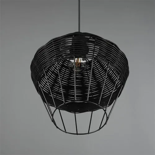 Luminaire Suspension Rotin Noir