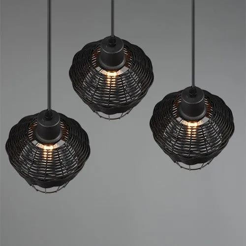 Suspension 3 Lampes Rotin
