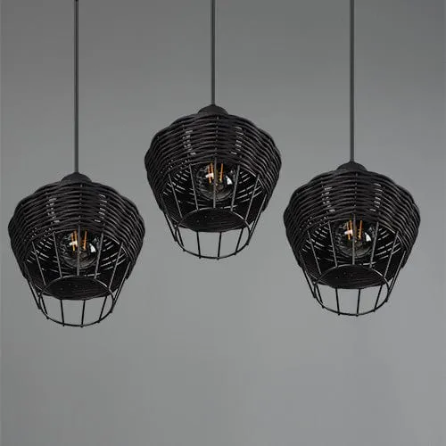 Suspension 3 Lampes Rotin