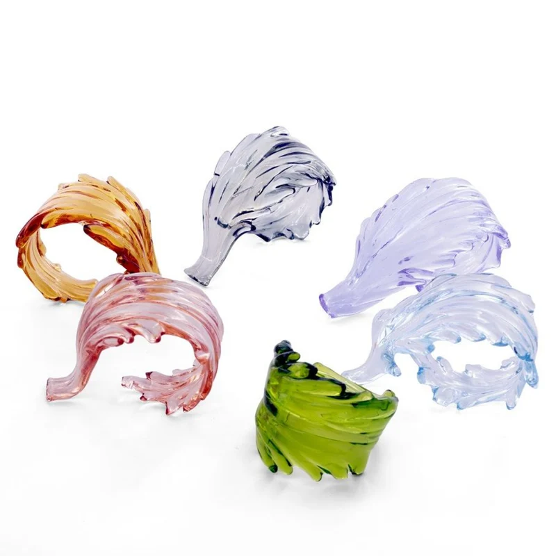 Casarialto Colored Leaves Glass Napkin Rings - Set of 6