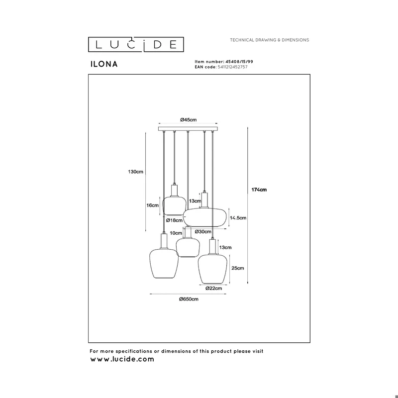Lucide Ilona 5-Light Pendant Lamp Black
