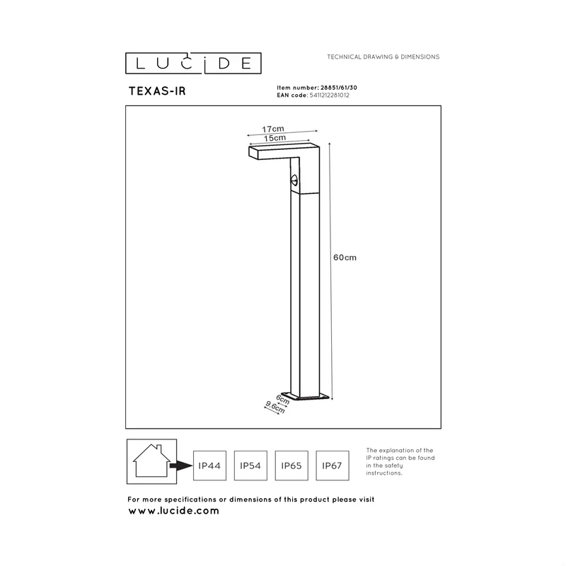 Lucide Texas-IR Bollard Lamp