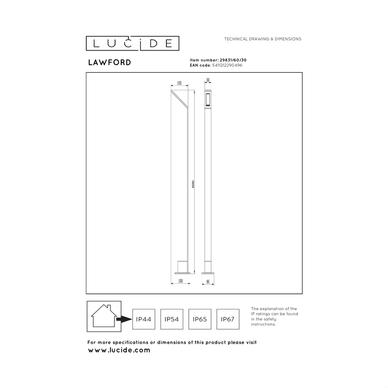 Lucide Lawford Bollard Lamp
