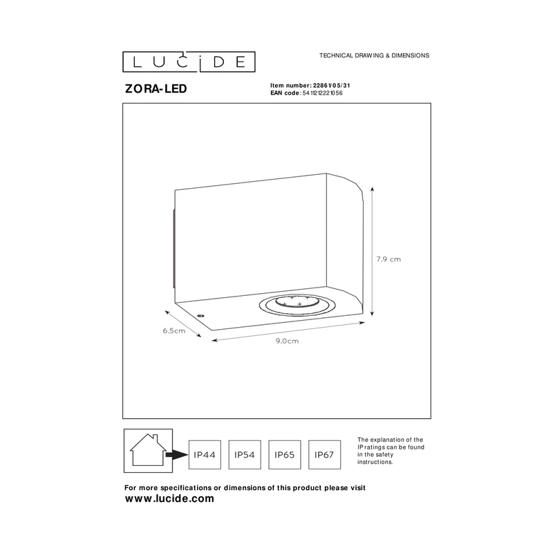 Lucide Zora LED Outdoor Wall Lamp