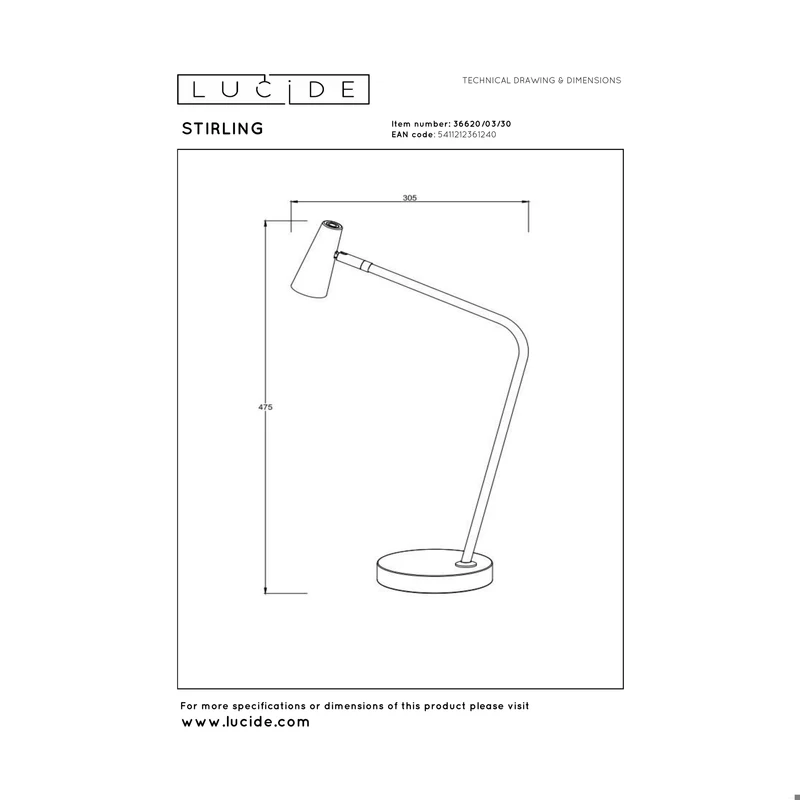 Lucide Stirling Rechargeable Desk Lamp