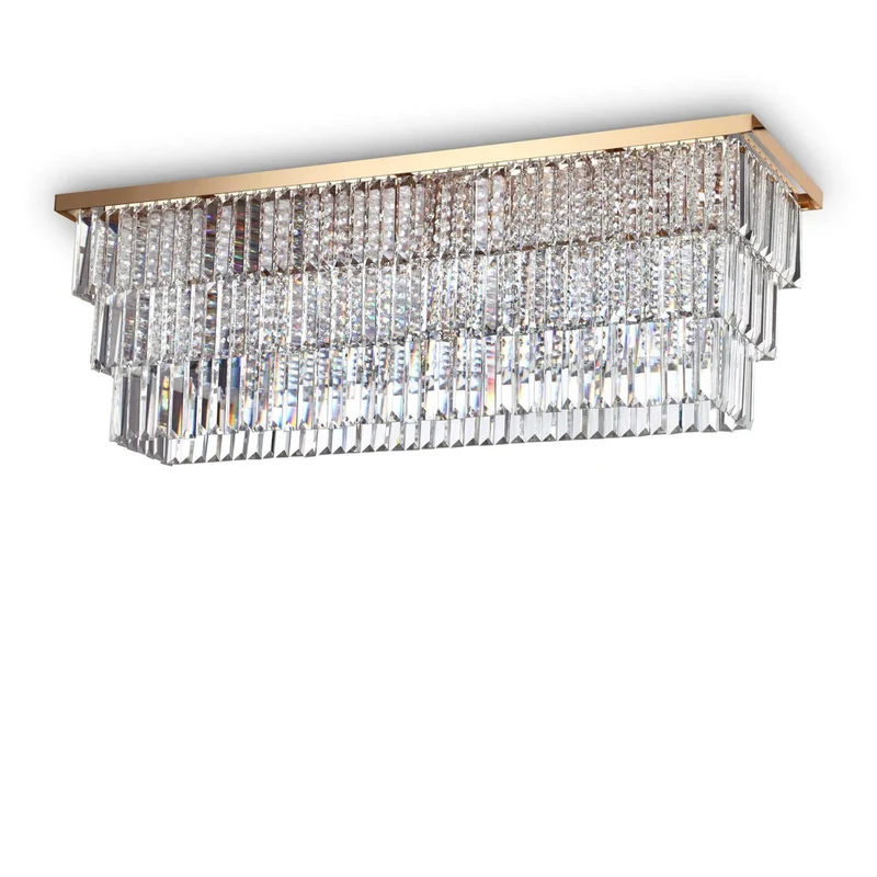 Plafonniers En Verre Doré Rectangle et Cristal