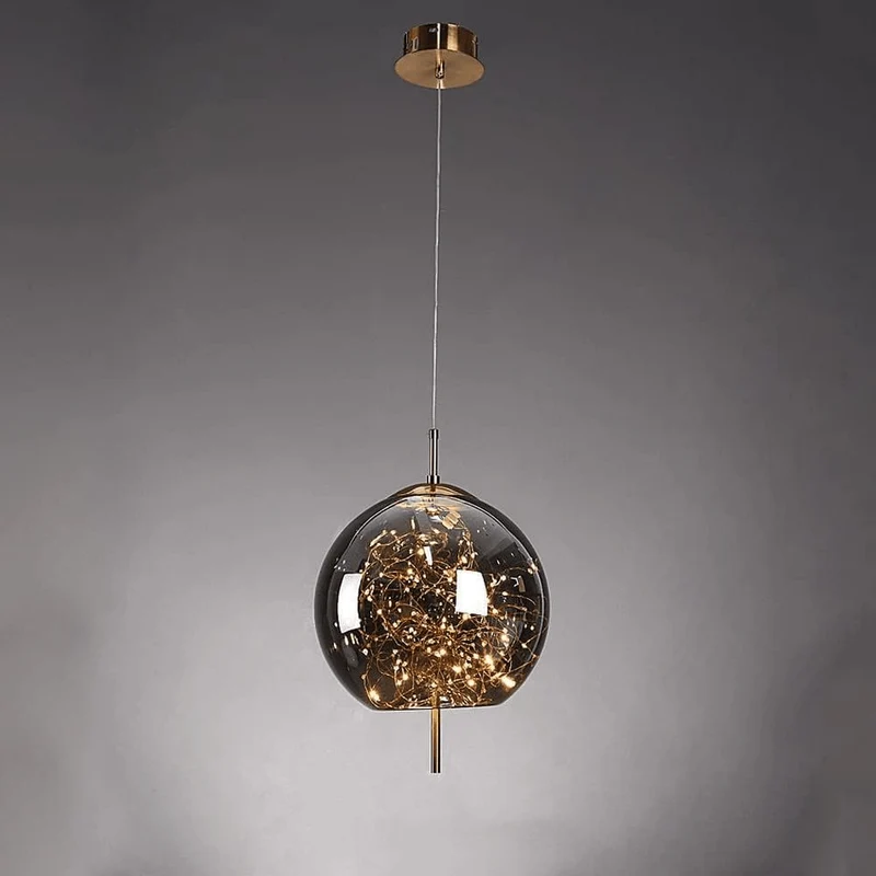 Suspension Vintage Verre Fumé Et Laiton