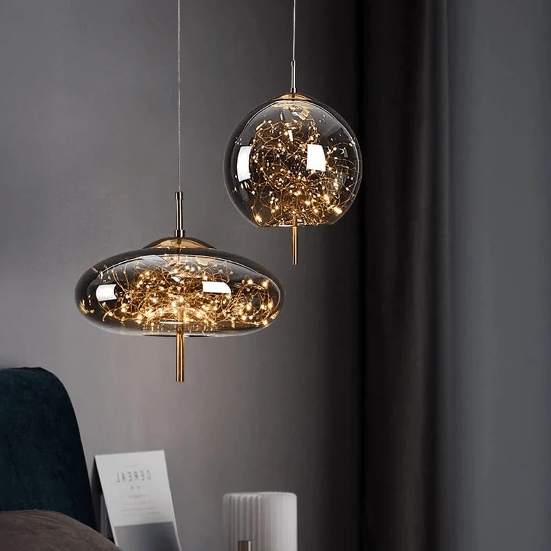 Suspension Vintage Verre Fumé Et Laiton