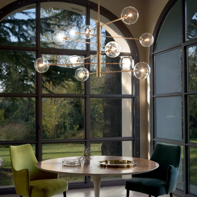 Grande Suspension Industrielle Verre et Laiton Doré