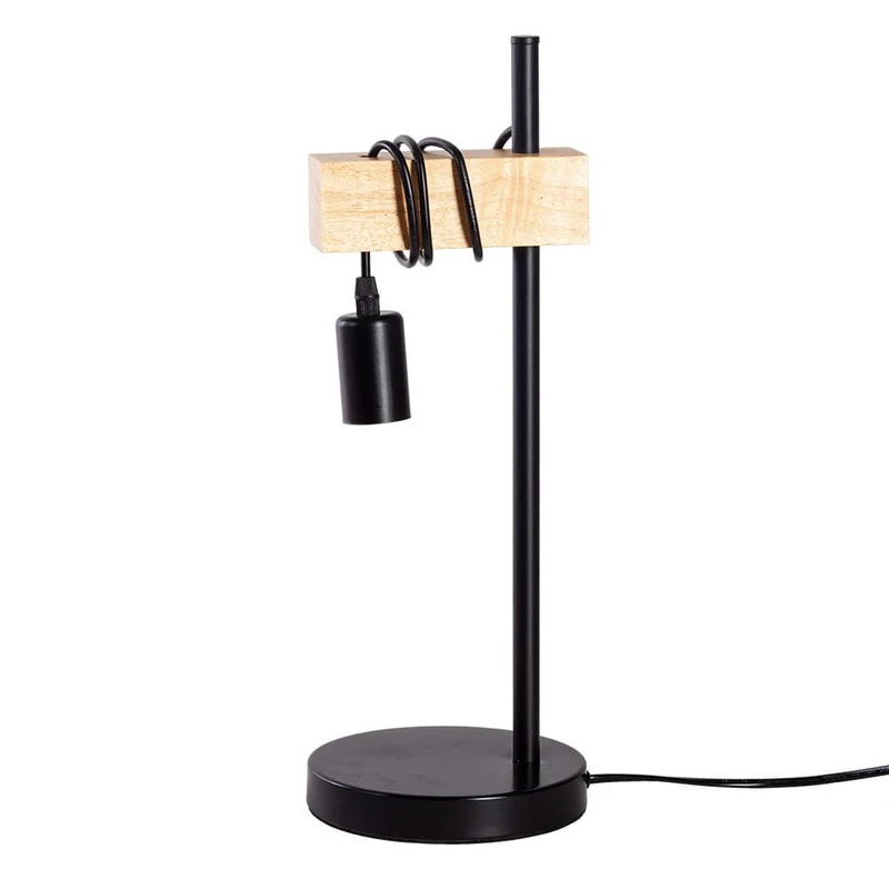 Lampe A Poser Noir Et Bois