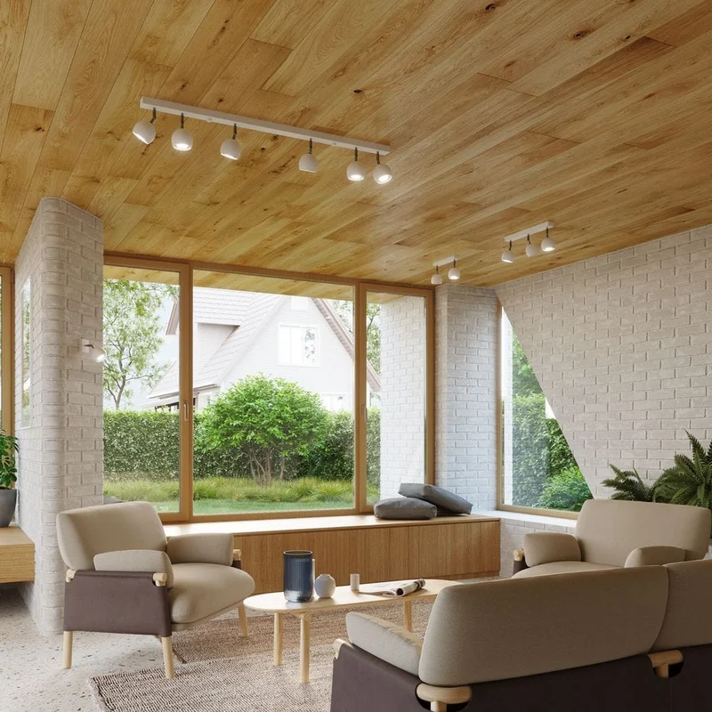 Plafonnier barre de 6 Spots blanc ronds rotatifs