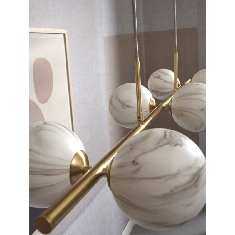 Luminaire Suspension Dorée Moderne Boule Marbre