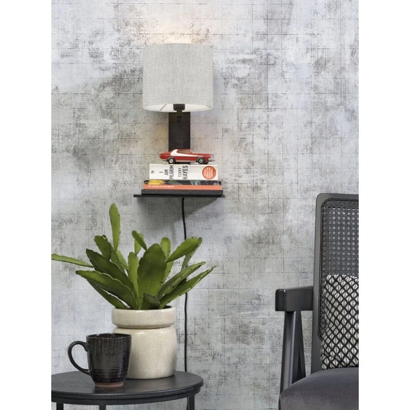 Applique Murale Noire avec Abat-Jour en Lin