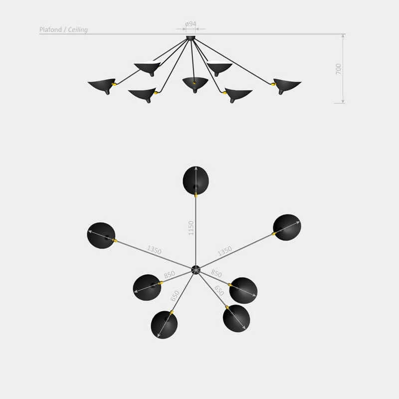Serge Mouille “Spider” 7 still arms Ceiling Lamp