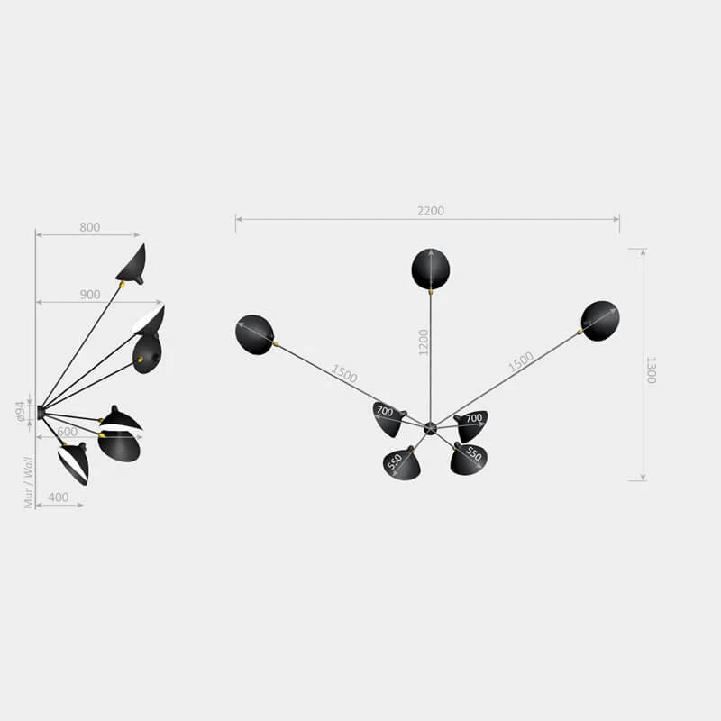 Serge Mouille “Spider” 7 Still Arms Sconce Lamp