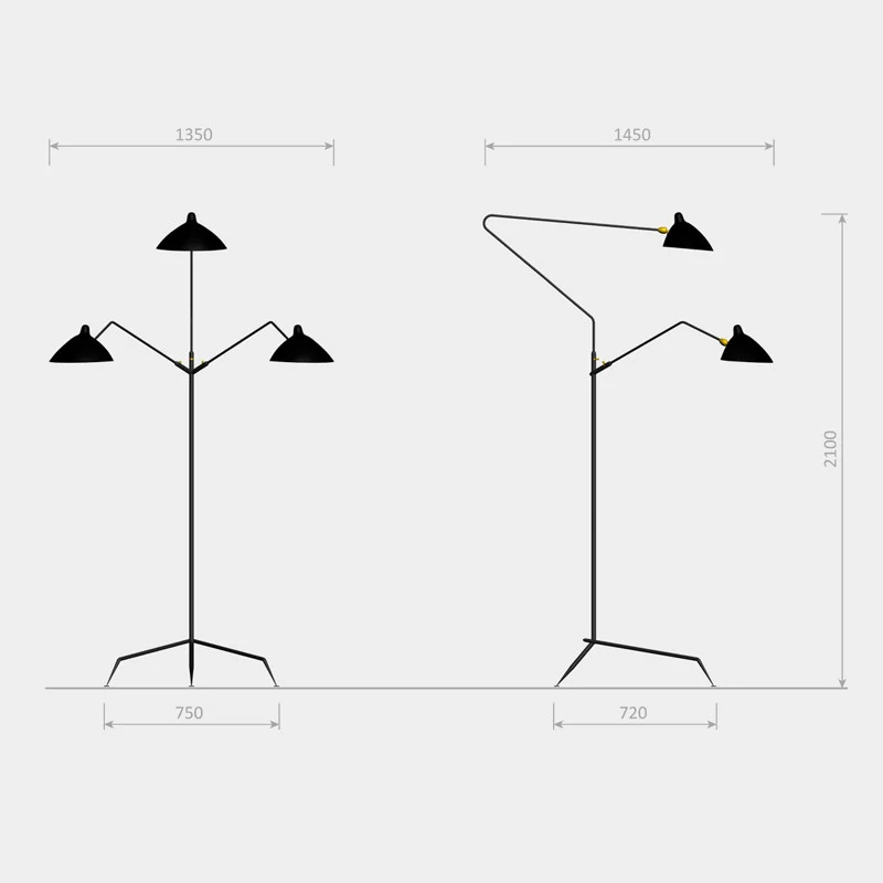 Serge Mouille 3 Rotating Arms Standing lamp