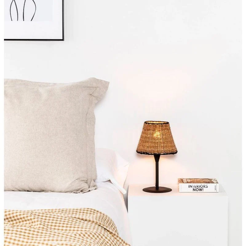 Faro Sumba Black-Rattan Table Lamp