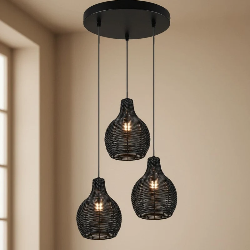 Suspension Luminaire 3 Lampes Noir