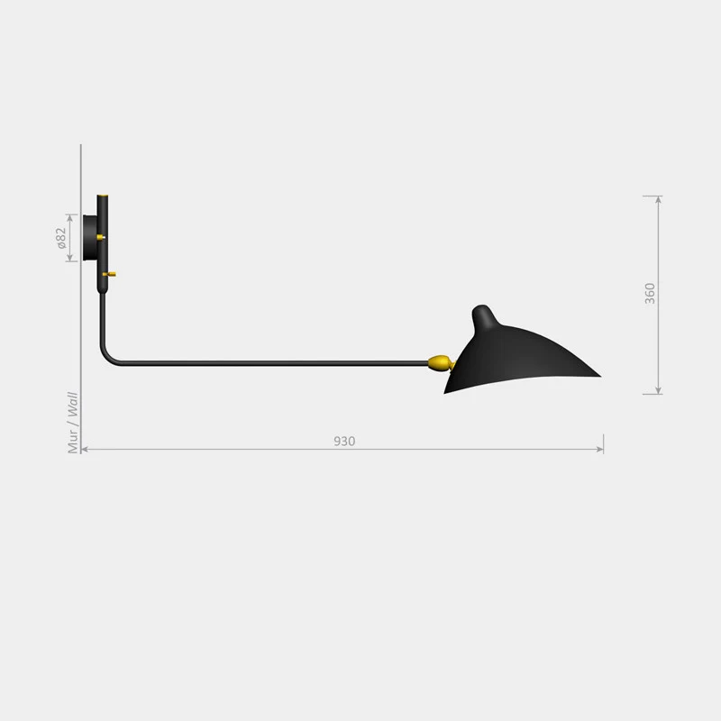 Serge Mouille 1 Rotating Straight Arm Sconce Lamp