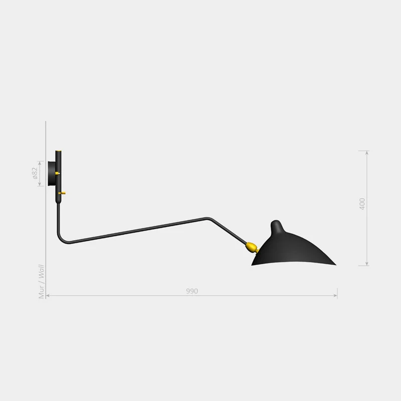 Serge Mouille 1 Rotating Curved Arm Sconce Lamp
