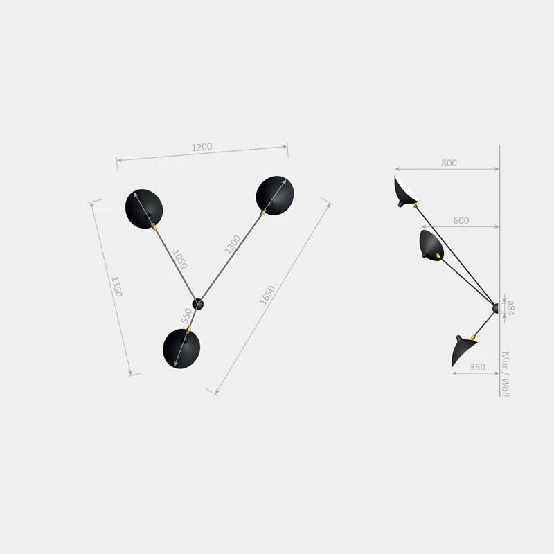Serge Mouille “Spider” 3 Still Arms Sconce Lamp