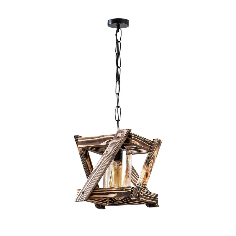 Suspension Industrielle Bois Et Metal