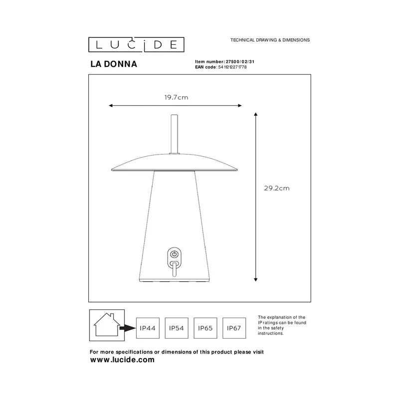 Lucide La Donna Rechargeable Outdoor Table Lamp