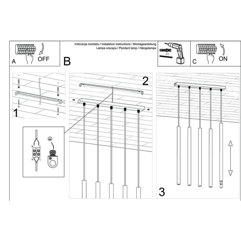 Suspension Industrielle 5 Lampes