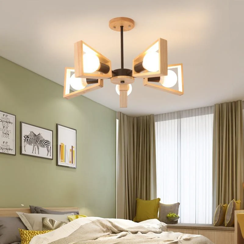 Lustre Bois Metal Noir